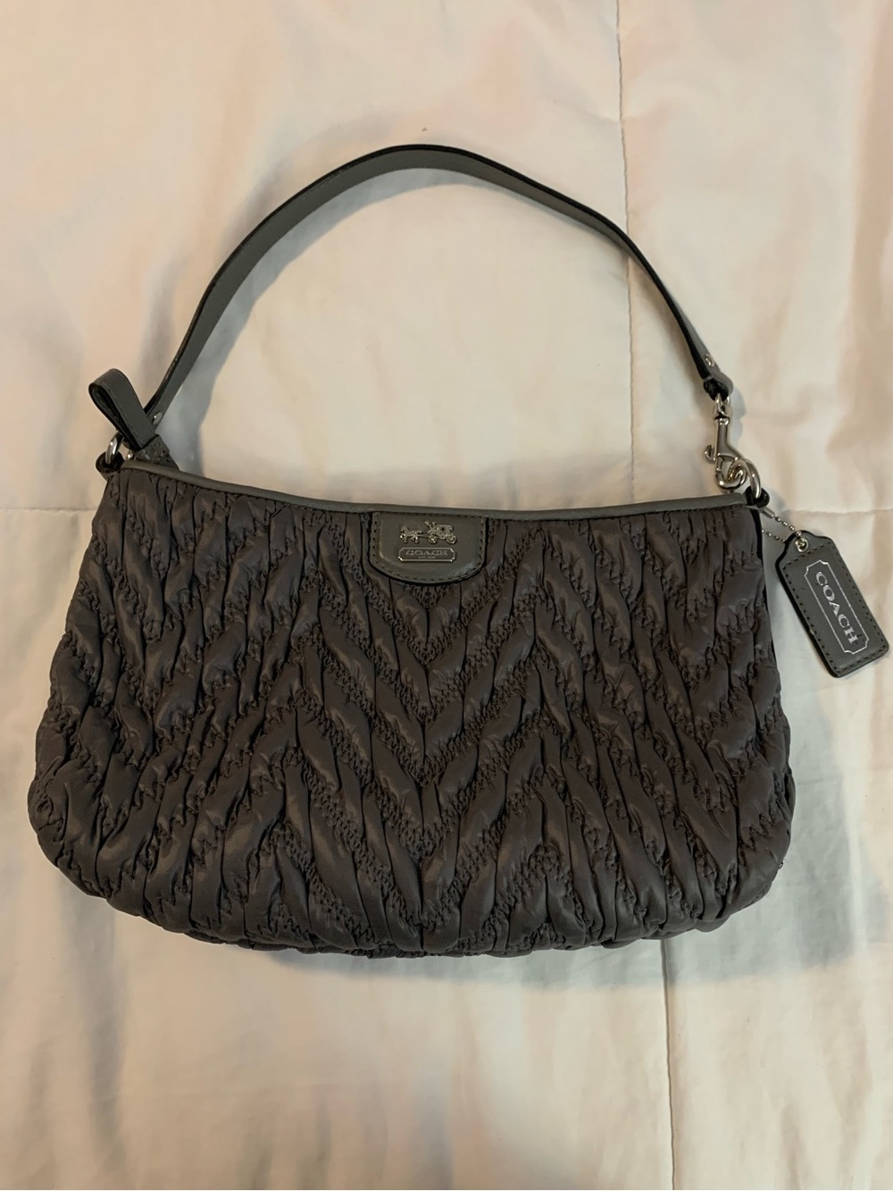 70th Anniversary Small Coach Quilted Shoulder Bag in Gray